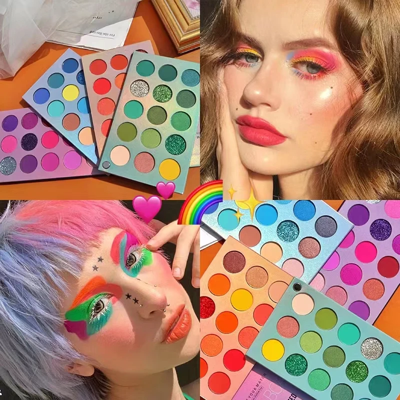 Maquillaje de ojos de 72 colores, paleta de sombra de ojos resistente al agua, brillo, polvo pigmentado mate, brillo prensado, sombra de ojos cosmética de 60 colores