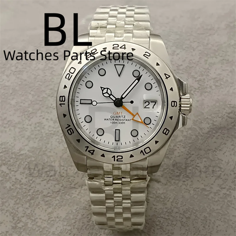 BLIGER 39mm Vintage 24H GMT Watches Ronda 515 Stainless Steel Sapphire Glass Waterproof Black White Dial Luminous   Reloj hombre