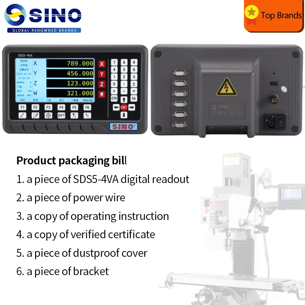 Display DRO con lettura digitale LCD con struttura interamente in metallo SINO dotato di interfacce di comunicazione RS-485 e USB