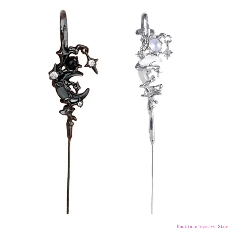 E1PE Elegant Star Moon Diamond Earring Surround Auricles Diagonals Piercing Ear Rings