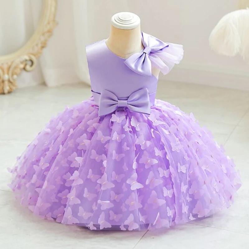 0-6T New Baby Dress Butterfly Birthday Party Girl Princess Dress Sequin Tulle Flower Dress Girl Christmas New Year Evening Dress