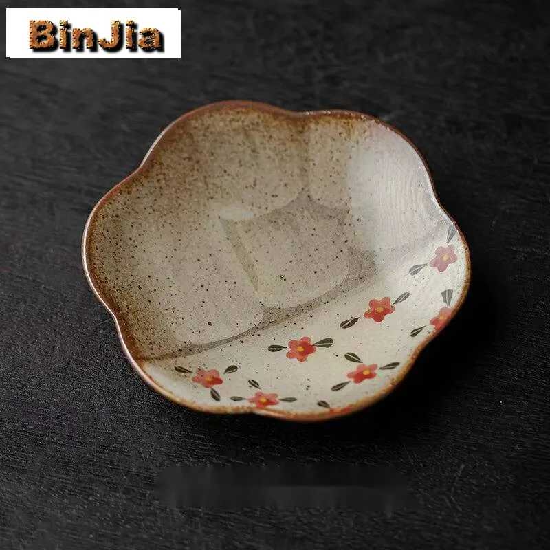 

2 шт./компл., фарфоровый поднос ручной работы с деревянным покрытием, подставка для чашек с красными лепестками цветов, анти-ожоговой коврик, древний коврик для кофейных чашек, фруктовый ремесленный подарок