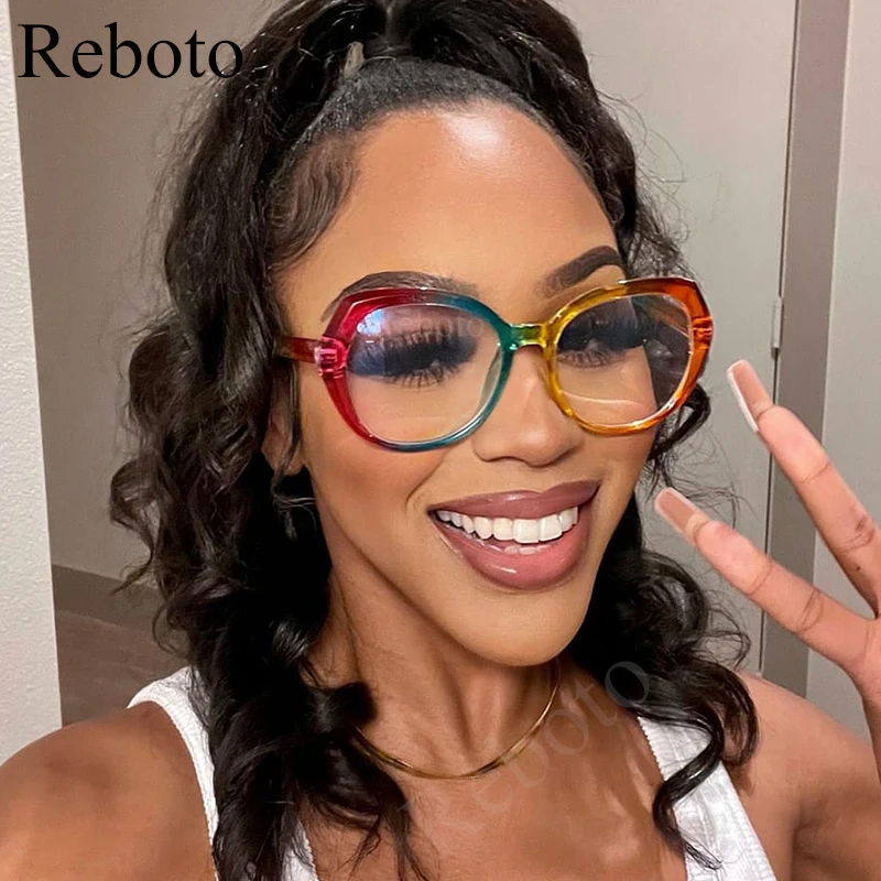 Fashion Oversized Oval Glasses Frame Unique Rainbow Blue Light Blocking Color Eyeglasses For Women Clear Optical Eyewear