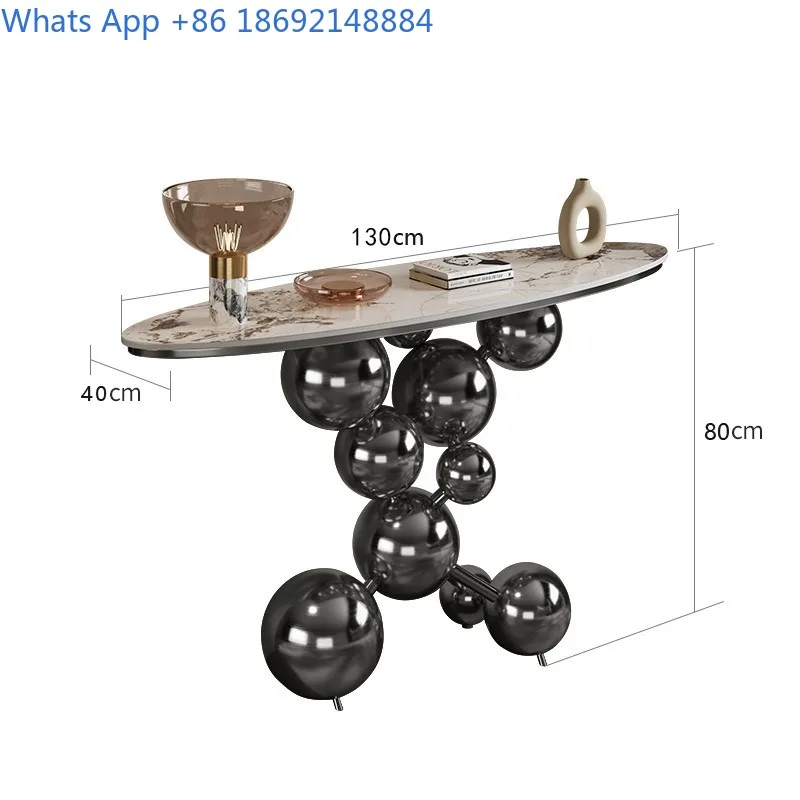 Creative Rock Plate Entryway Table Light Luxury Entryway Console Hotel Entryway Table High-end Bubble Sphere Stainless Steel