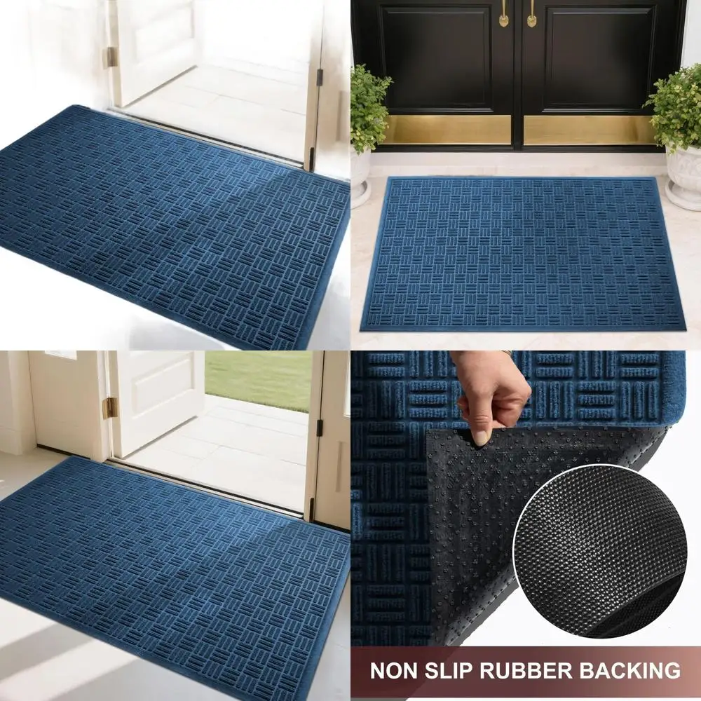

Всепогодный придверный коврик - нескользящий, из прочной резины, легко чистится, 47x31.5, синий