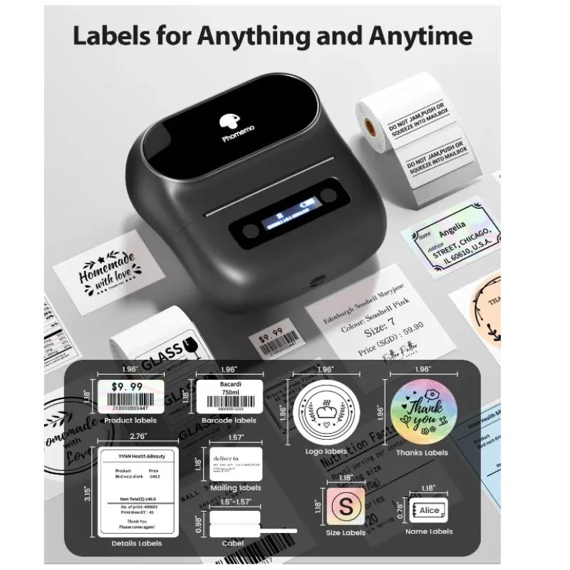

In stock Phomemo M220 Label Maker 3.14 Inch Barcode Printer Portable Sticker Maker Machine for Receipt , Address,Labeling,Mailin