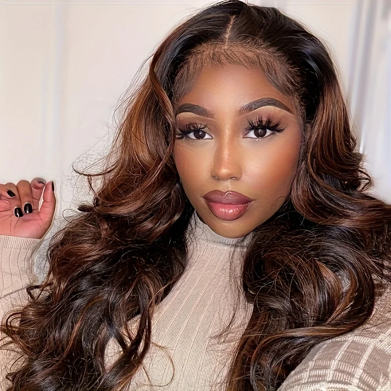 V Part Wig Human Hair Body Wave 1B/30 Highlight Ombre Wigs for Black Women Wear and Go Glueless Human Hair Wig 200% Density