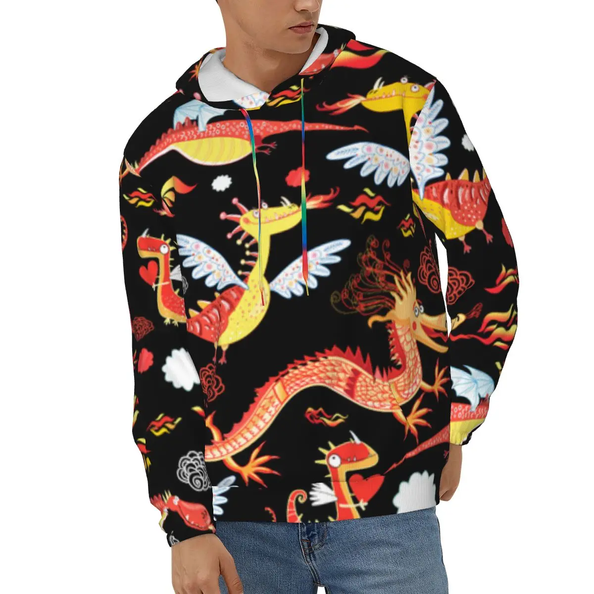 

Funny Dragon Mens Sweatshirt Long Sleeve Autumn Spring Casual Hoodies Top Boy Blouse