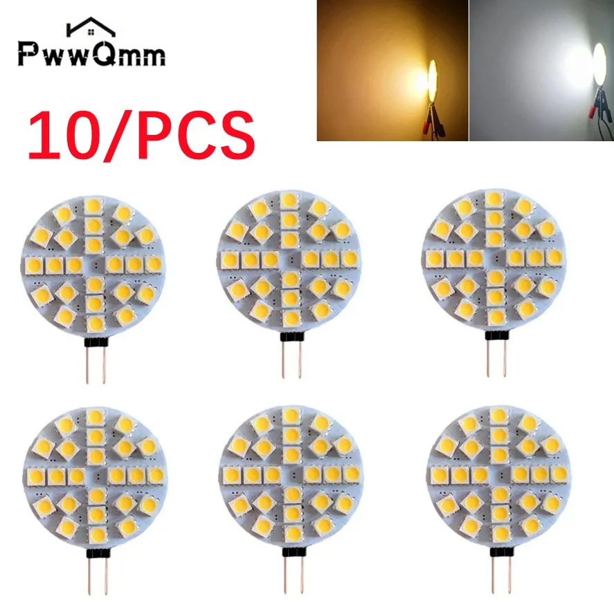 4,8 W G4 Socket 5050 SMD светодиодный Bulb on DC 12V, заменяемая галогенная двухконтактная лампа светодиодный Bulb 1,2 W 1,8 W 2,4 W, теплый белый/холодный белый свет