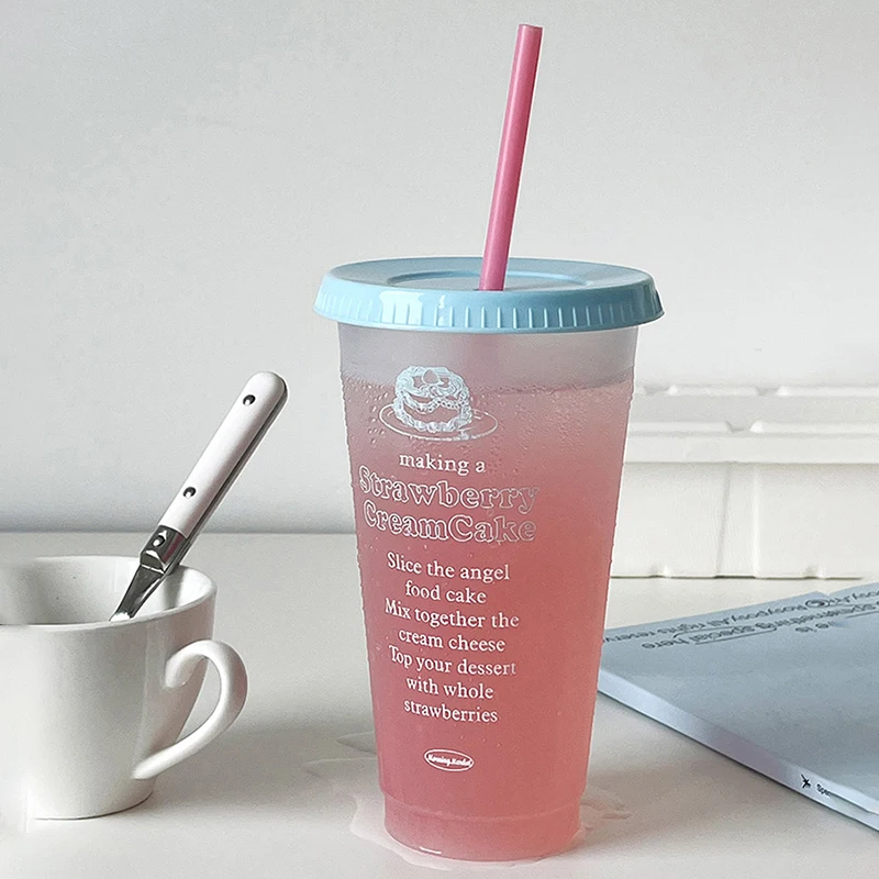 Kawaii Water Cup With Lid Straw For Coffee Juice Milk Tea Cute Plastic Water Bottle Portable Reusable Drinking Bottles BPA Free