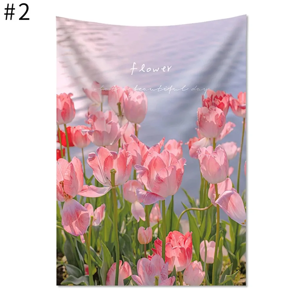 VIKAMA Garden Small Tapestry Tulips in Bloom Background Room Decoration Night Wall Hanging Bedroom Photo Home Decor