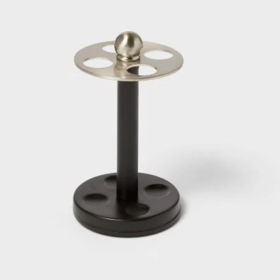 Suporte de escova de dentes de metal preto gótico, rack organizador de banheiro de estilo clássico, armazenamento alto de 5,71" para balcão de pia