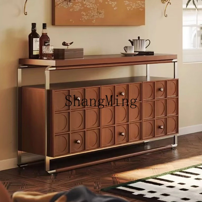 

FG medieval style dining side cabinet, retro cherry wood annual rings are integrated with the wall, high-end solid wood storage