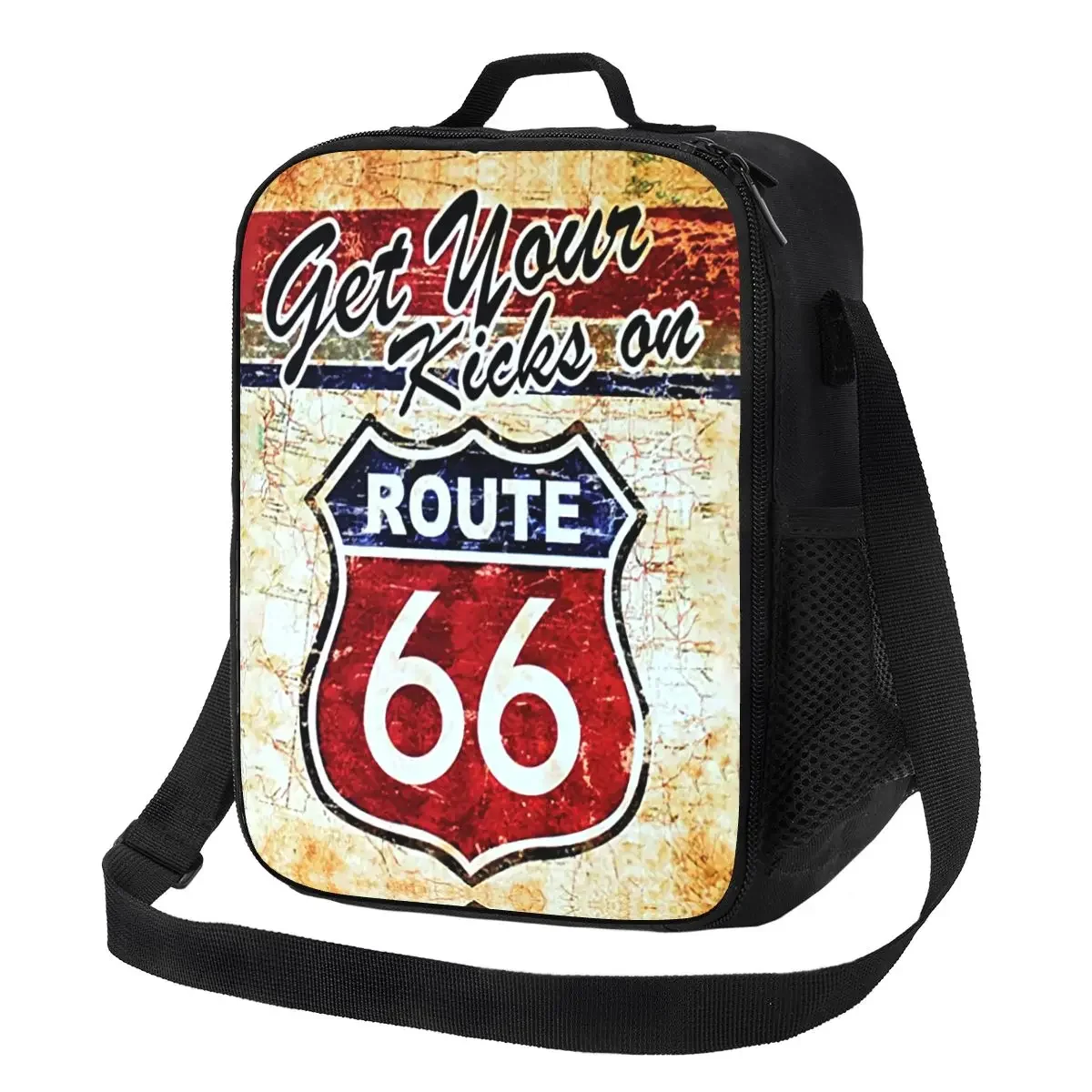 

Vintage Route 66 Portable Lunch Box Women Waterproof American Road Cooler Thermal Food Insulated Lunch Bag Kids School Children