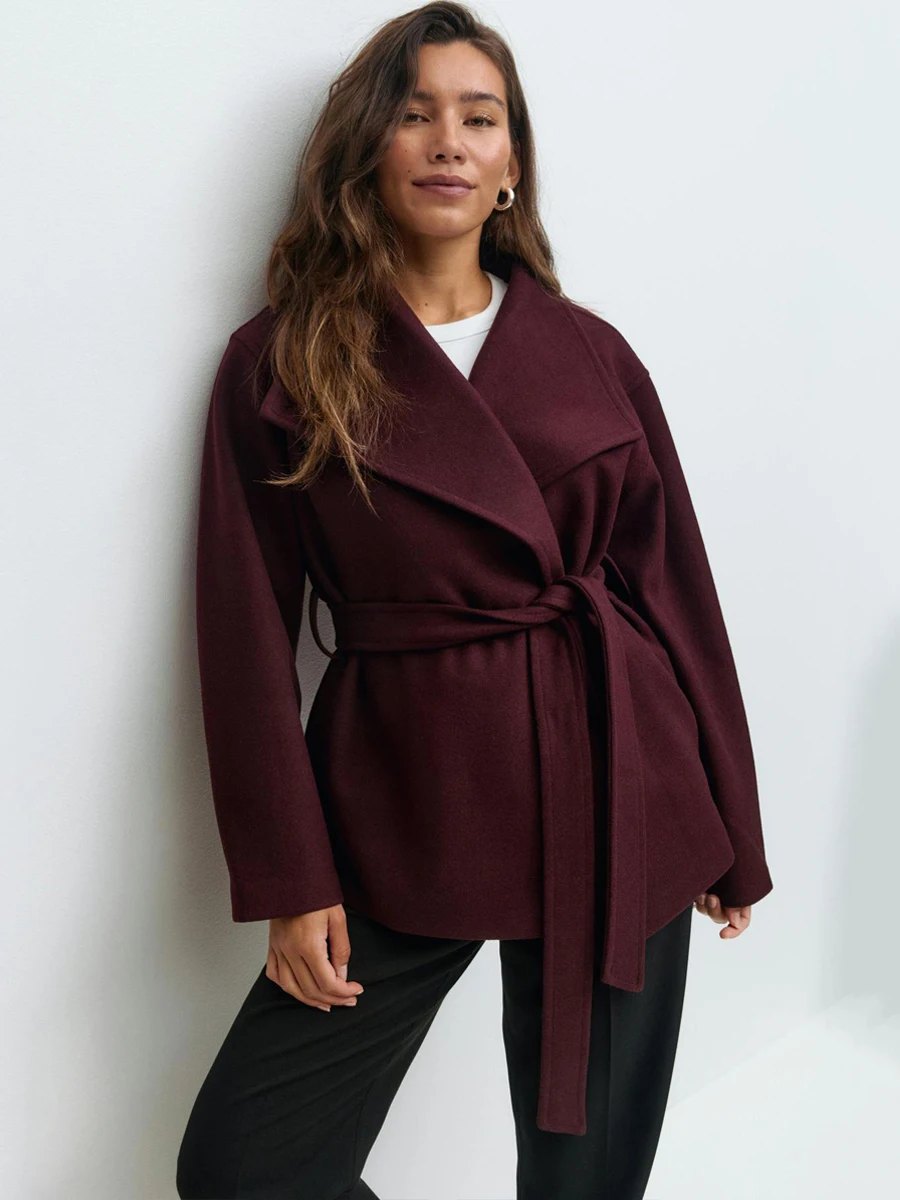 2026 New Women's Woolen Coat with Belt Autumn Winter Jacket Lady Commuter Outerwear Female Stand Collar Casual Short Coat