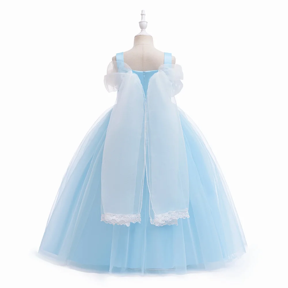 Fancy Girls Cinderella Princess Dress Kids Cosplay Sequin Party Dresses Young Girl Blue Evening Fashion Prom Gown Children Wear