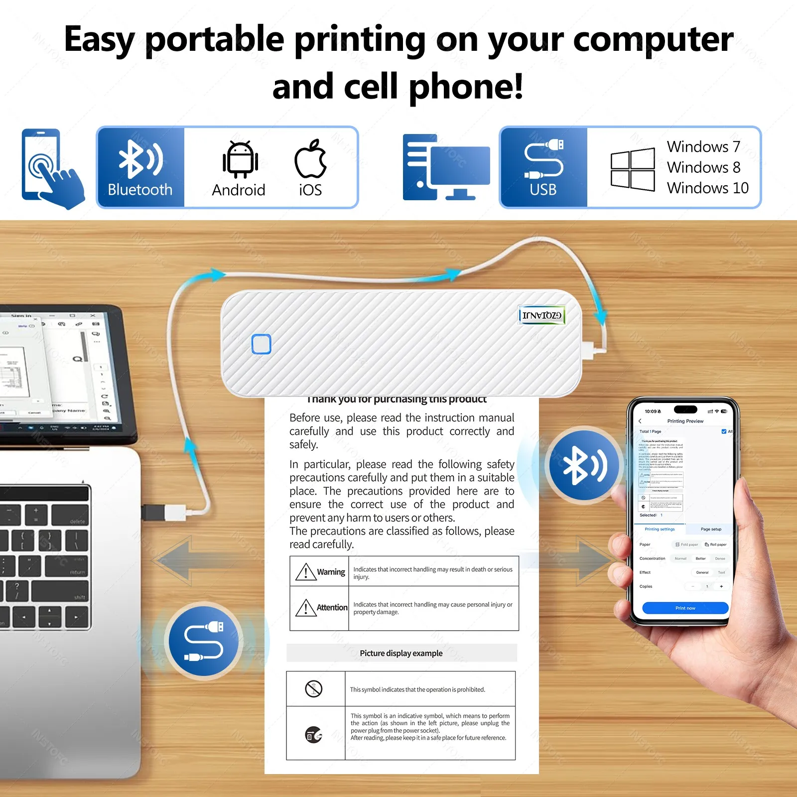 A4 Thermal Portable Printer Inkless A4 Paper Maker Wireless Bluetooth PDF Document Photo Print Machine Tattoo Stencil Printer