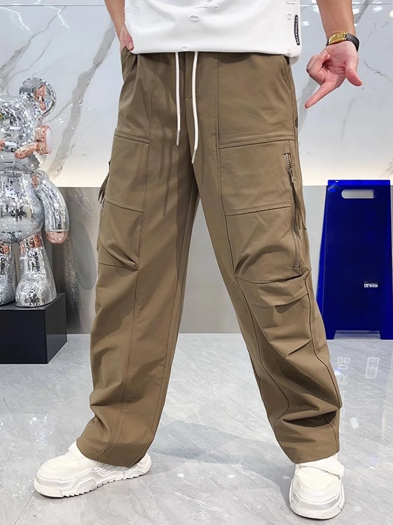 

Casual Trousers Men's Loose Fit Zipper All-Match Autumn New Sle Design Wide Leg Pants Comfortable Polyester Fiber Straight Leg