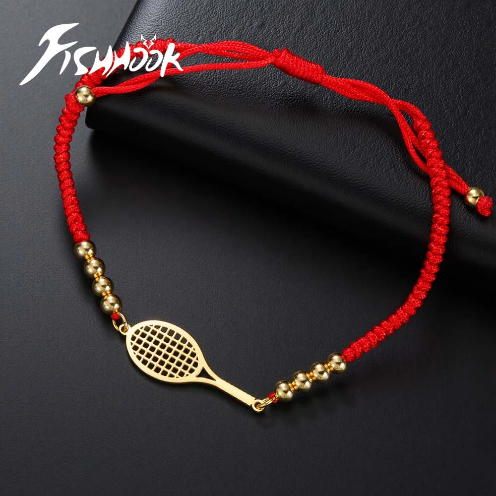Ball Tennis Bracelet Gift for Woman Men Couple Friend Bangle Gold Color Stainless Steel Red Black Rope Chain Jewelry
