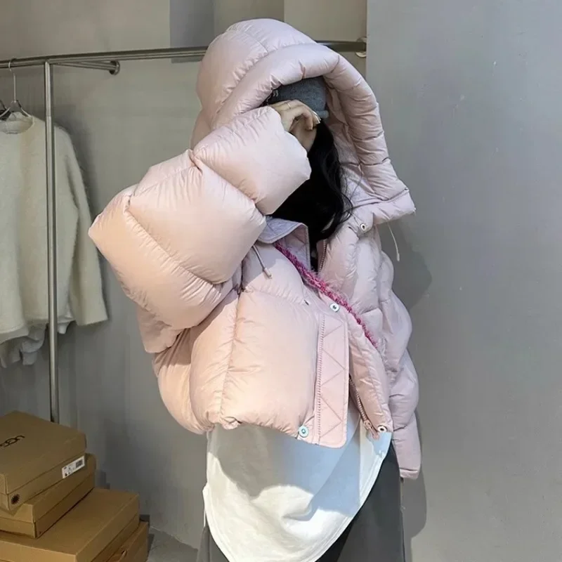 Winter 90% White Duck Down Jacket Women Short 2024 Korean Fashion Hooded Thick Warm Parkas Loose Oversized Puffer Coat Outwear