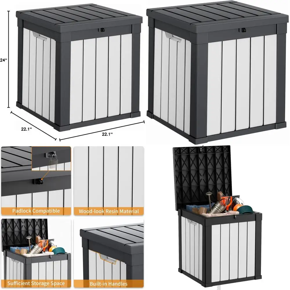

40 Gallon Lockable Outdoor Storage Box for Patio, Garden Tools, and Furniture - Waterproof, Black & White