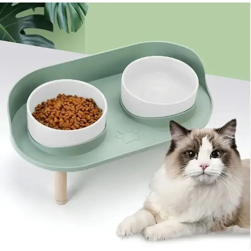 

Cat Double Bowls Food Feeder Adjustable Height Cats Dogs Separate Water Bowl Anti-upset Elevated Feeding Pet Food Bowl Feeders