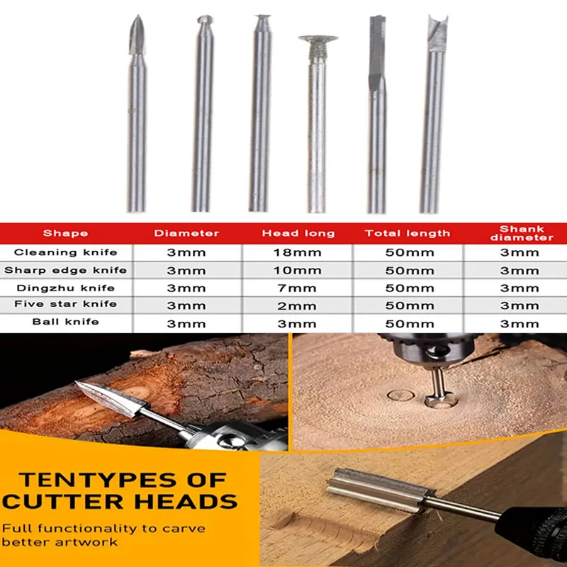 5/6Pcs High-speed Steel Wood Carving Drill Bits Set With 3mm Shank Compatible With Dremel Rotary Tool Woodworking Accessories