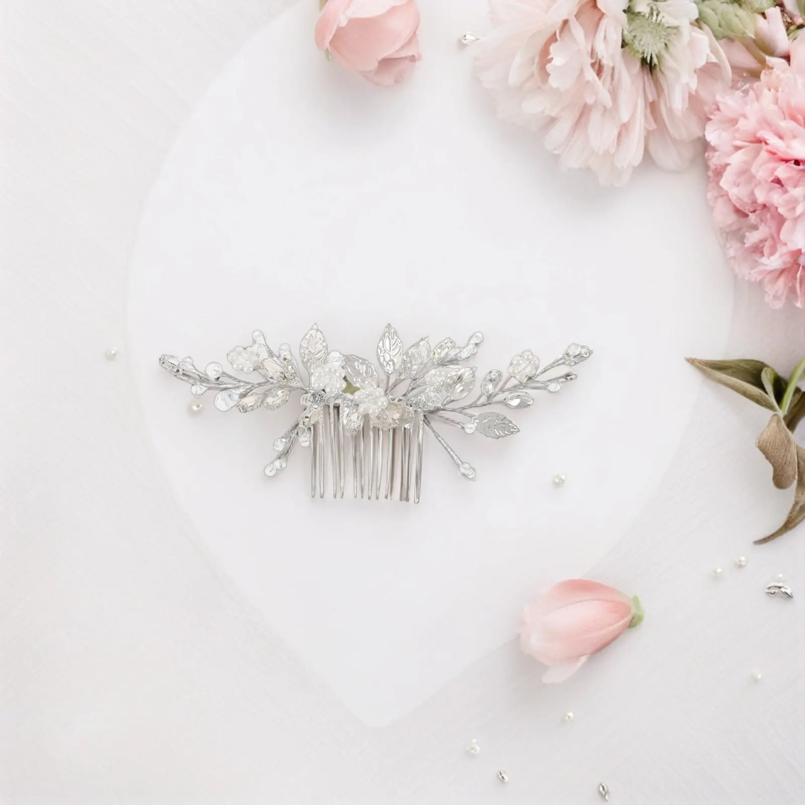 

2Pcs Bridal Hair Comb Leaf Style Faux Pearl Crystal Wedding Hair Accessory for Updos Buns Side Swept Styles Comfortable All Day
