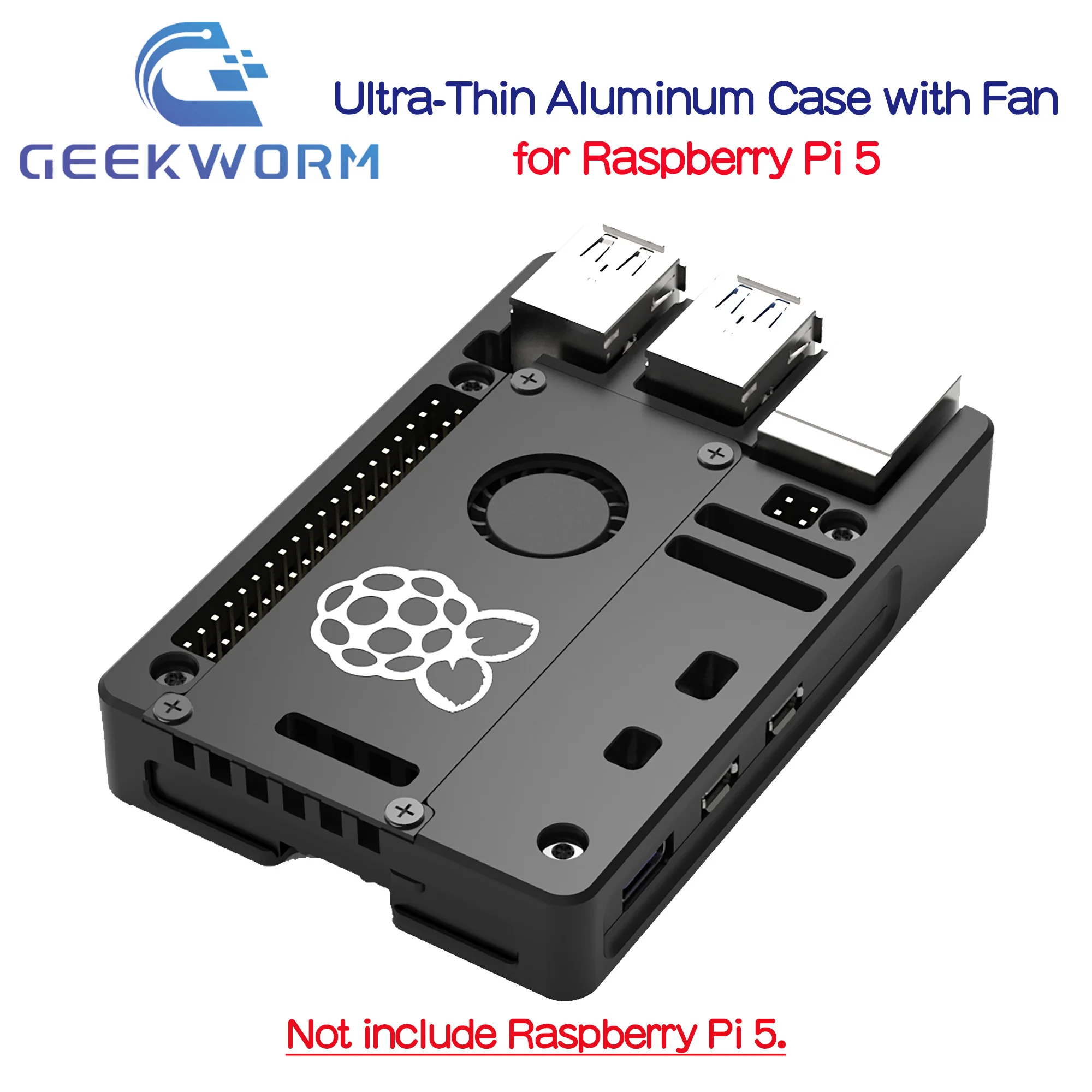 Geekworm Raspberry Pi 5 Ultra-Thin CNC Aluminum Case with Fan Active Cooler (N311)