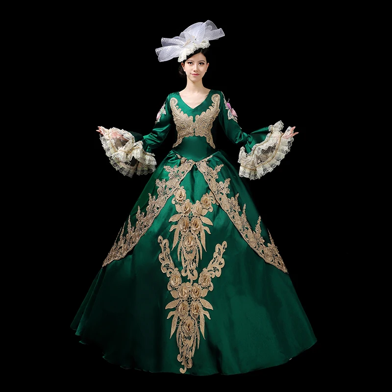 Maßgeschneiderte grüne Ballkleid-Abendkleider, mittelalterliche Marie-Court-Renaissance, viktorianische Abschlussball-Party-Kleider, Maskerade-Theater