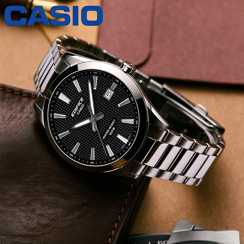 Casio EDIFICE EFV-160D Men Analog Watch Stainless Steel Band 100M Waterproof Date Display Business Wristwatch