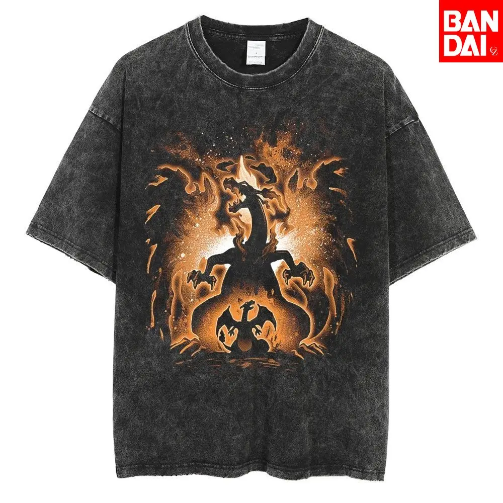 Pokemon Charizard T Shirt Men 2026 Summer Vintage Acid Wash Oversized Tee Japanese Anime Streetwear Hip Hop Harajuku Y2k view 3