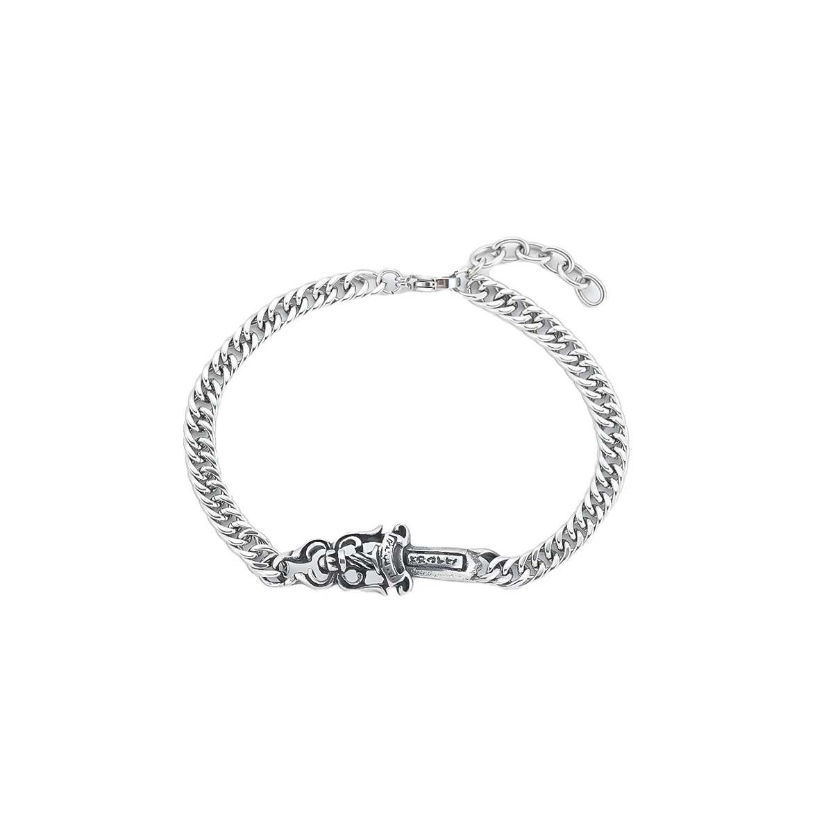 Vintage Sword Bracelet for Men Stainless Steel Charm Cuban Link Chain Gothic Punk Bangle Cool Hip Hop Jewelry Party Gift view 6