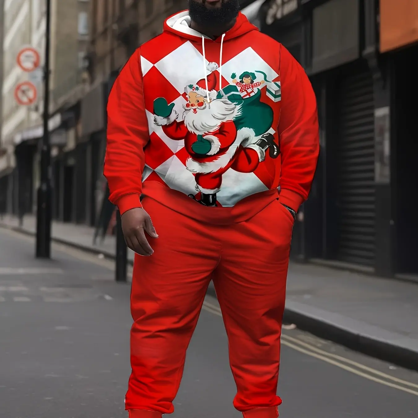 3D Printed Men's Hoodies Suit Christmas Santa Claus Man Woman Tracksuit Pants 2pcs New Year Party Casual Oversized Men Clothing