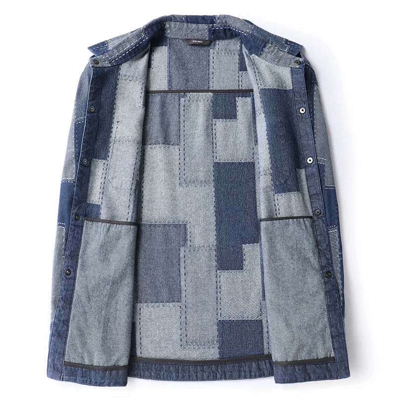 المتضخم L-8XL الرجال منقوشة تصميم الدنيم الستر الشباب شارع العليا ارتداء فضفاض متقلب القطن معطف واحدة الصدر أعلى الملابس