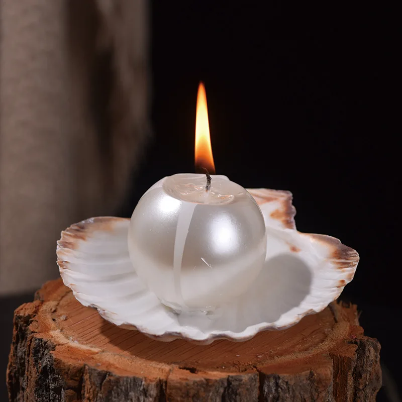 Elegant Pearl Ball Candles with Shell Holder Guest Gift Candles for Weddings Centerpieces Table Decor Candle view 4