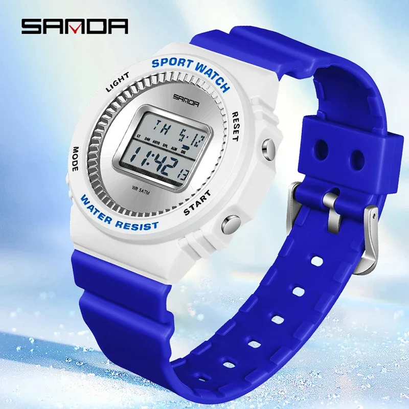 SANDA 남성용 디지털 시계 세련된 스포츠 손목시계 다기능 발광 스톱워치 카운트다운 방수 학생 전자 시계