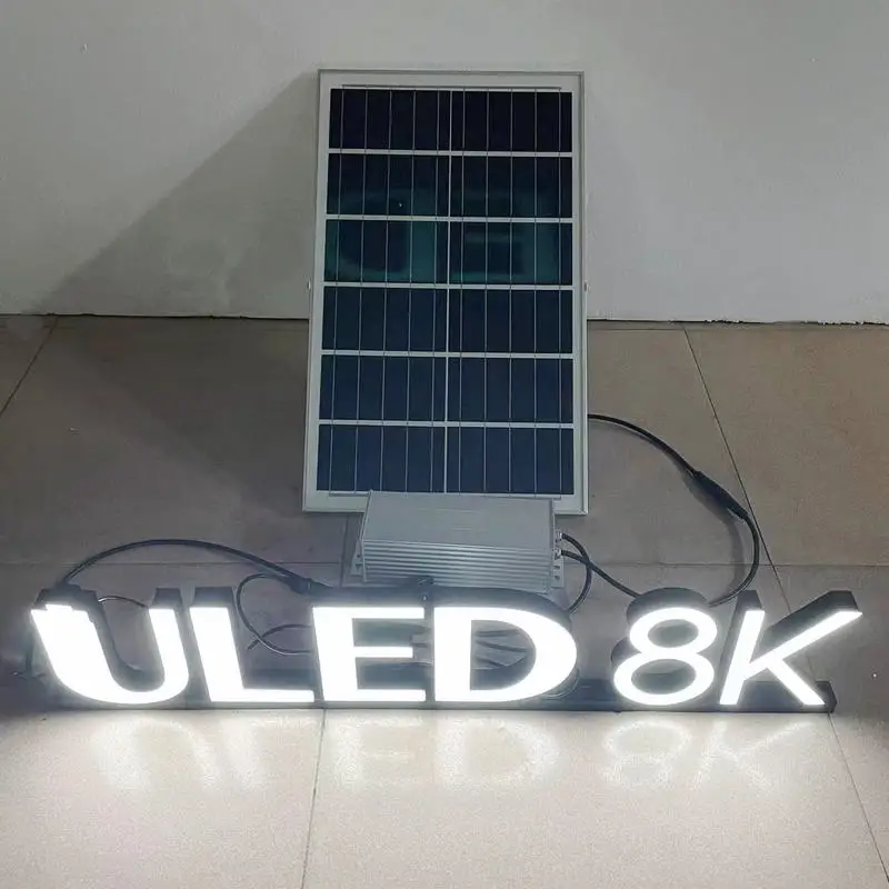 Custom Outdoor Solar shop front sign board led channel letters business logo 3D led solar illuminated letters