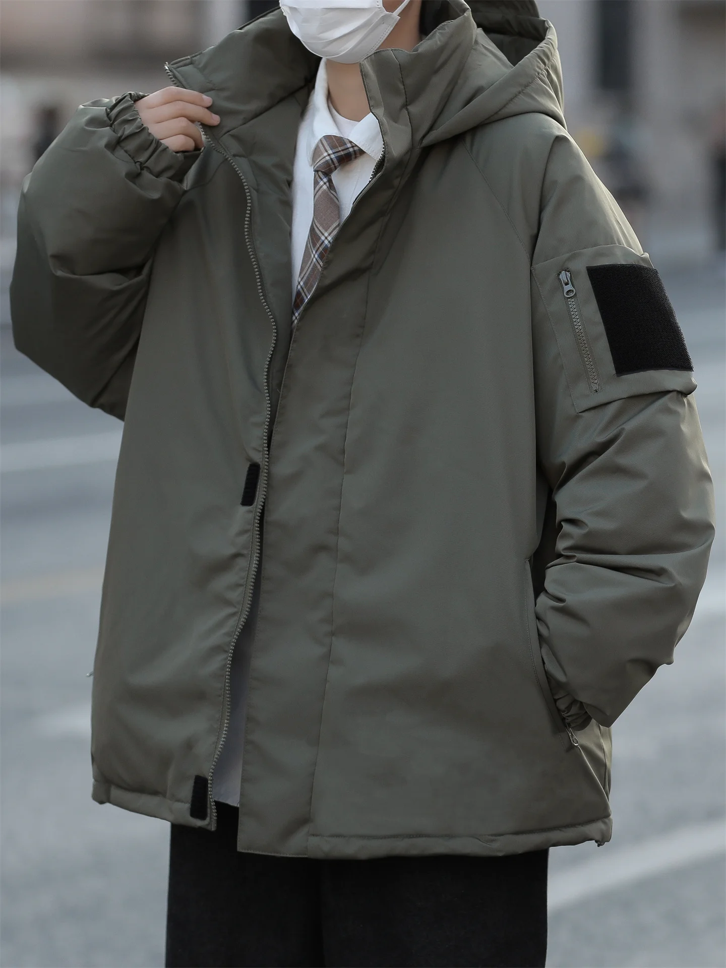 

Thiened Winter Jaet Street Sle Outdoor Men's Warmth Cotton Coat Windproof Coldproof Casual Loose Fit Hooded Coat