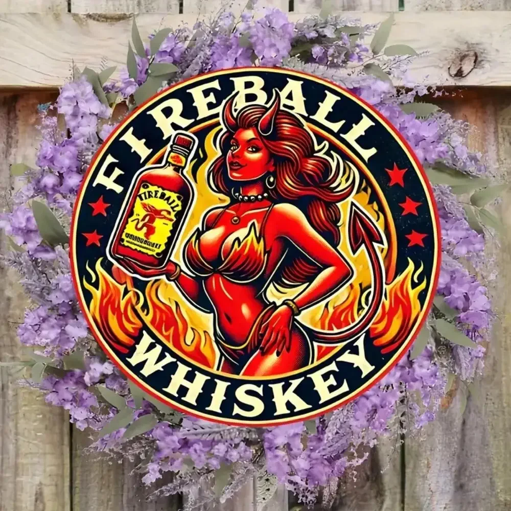 Retro Fireball Whiskey Metal Tin Sign Vintage 2D Flat Poster for Home Bar Man Cave Pub Wall Art Gift