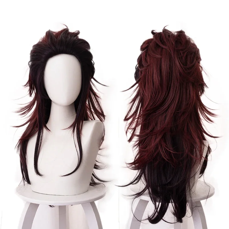 Anime Demon Slayer Kimetsu no Yaiba Kamado Tanjirou Women Long Wig Cosplay Costume Heat Resistant Synthetic Hair Party Wigs