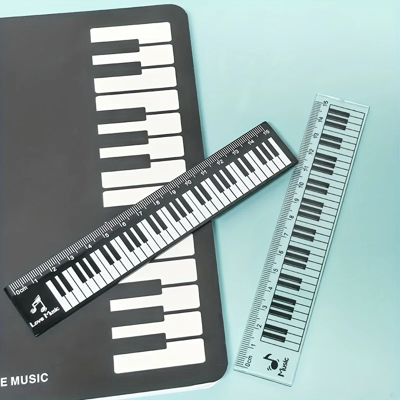 2pcs/set Creative Piano Keyboard Rulers Centimeter Scale 15cm Transparent & Black Ruler Student Back To School Stationery