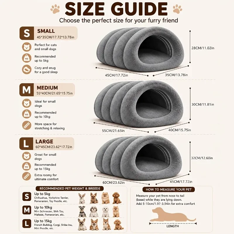 Weiches Plüsch-Halbgeschlossenes Katzenbett, Winterwarmes Haustierhaus, Faltbare Katzenhöhle, Schlafsack, Hundehütte, Winddicht, Verdickt für Kleine Hunde – Detail 6