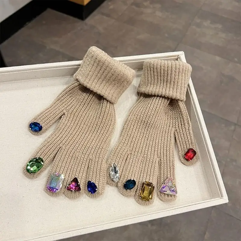 39BD Touchscreen-Strickhandschuhe für Damen, Strass-Handschuhe, französische Luxus-Vollfingerhandschuhe – Detail 3