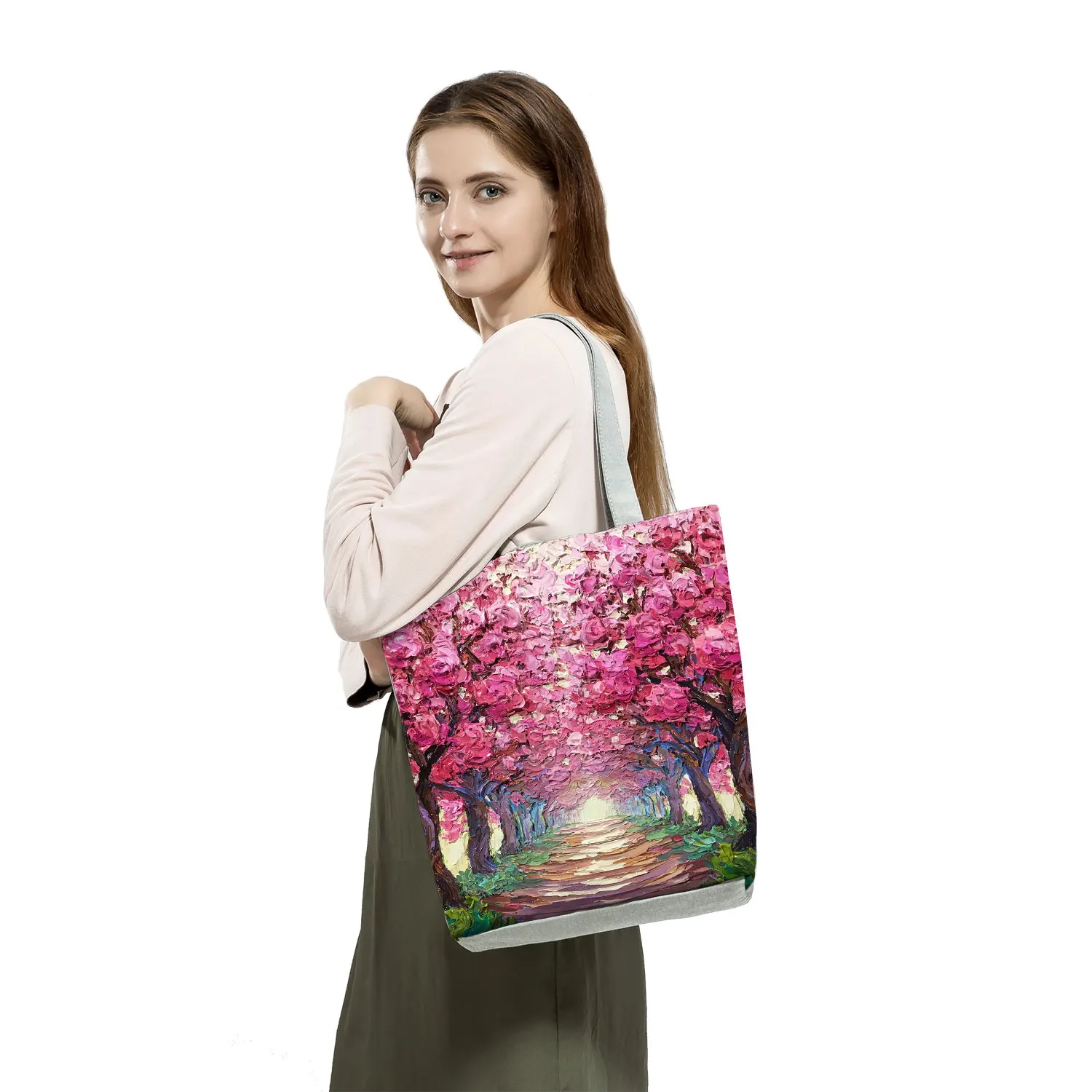 Women Totes Travel Beach Bag Eco Reusable High Capacity Shopping Bags Casual Oil Painting Floral Print Handbags Art Plant Design