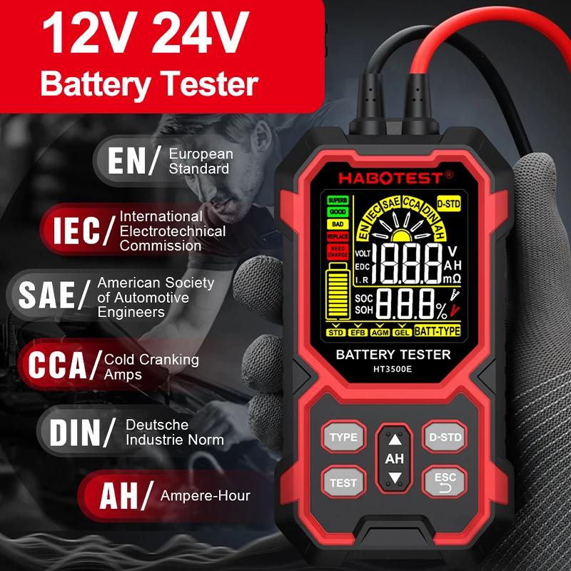 

HT3500E 12 В 24 В тестер батареи цветной экран автомобильный литиевый аккумулятор тест свинцово-кислотный анализатор батареи тестер внутреннего сопротивления