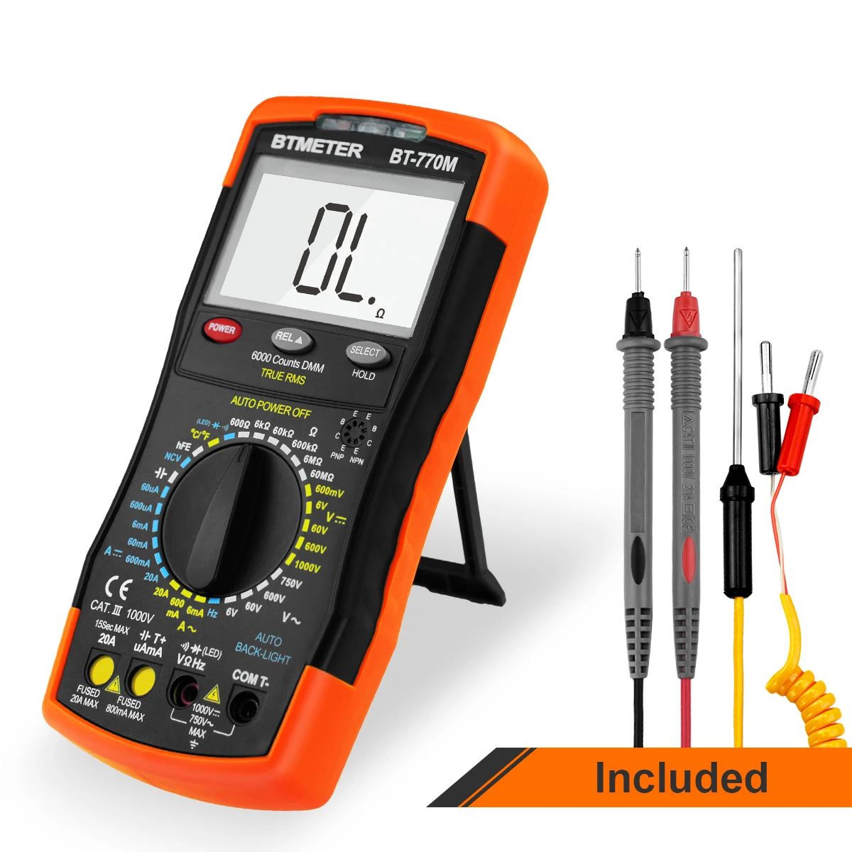

TRMS 6000 Count Digital Multimeter DMM Tester for AC/DC Volt Amp Ohm Meter, Capacitance, Audio + Visual Continuity Test