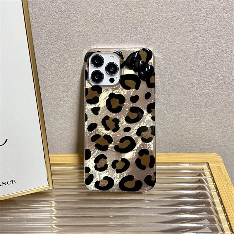 3D Bow Y2k Leopard New Phone Case For Vivo V30e V30 V29e V27 V29 V25 V21e V23e S16 S17 S15 Pro 4G 5G Feather Texture Back Cover