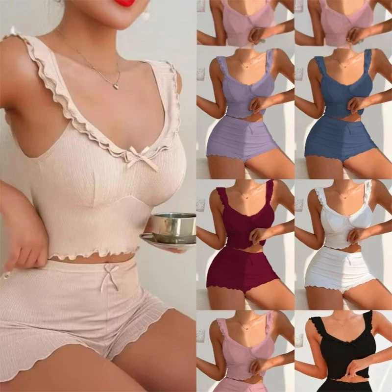 

Fashionable New Home Sleepwear Two-Piece Set For Women's Summer Camisole Vest