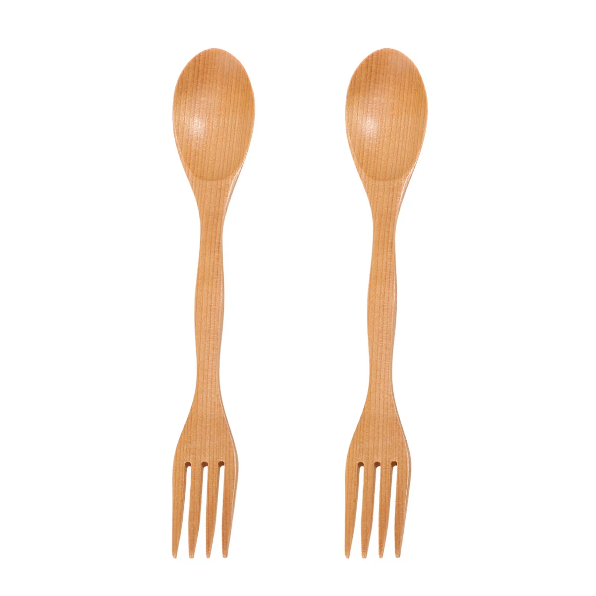 2 Pcs 2-in-1 Children Wooden Spork Household Eco-friendly Tableware Japanese Style Spoon Forks Dinnerware(Original Color)